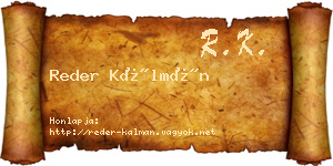 Reder Kálmán névjegykártya